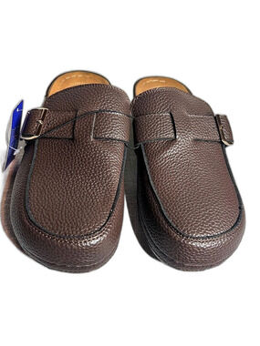 FLEX STEP Brown Buckle Slip-On With Goldtone Adjustable Mules NWT Size 8W